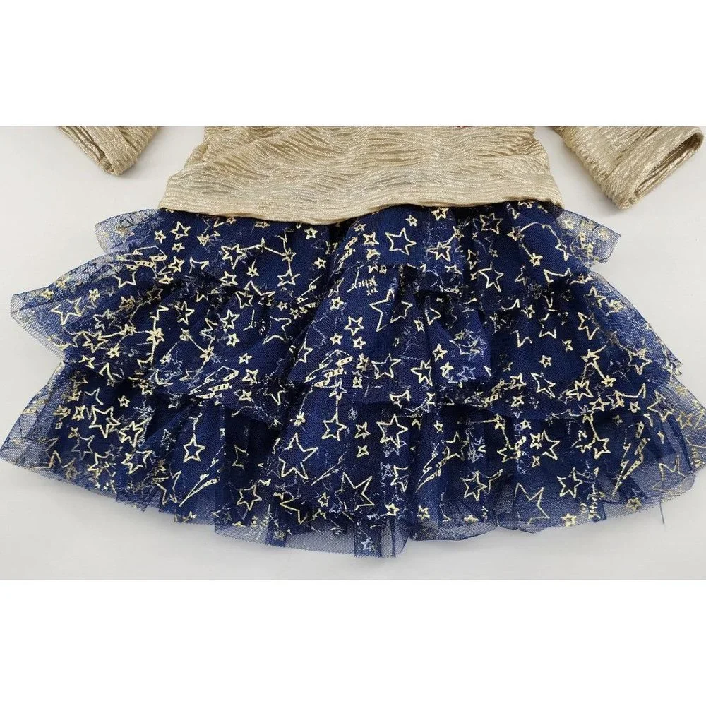 Betsey Johnson Baby Girls 3/4 Sleeve Tiered‎ Dress Blue/Gold Size 12 Months